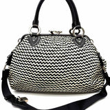 Marc Jacobs Limited Edition Rare Stam Black White Kisslock Chevron Satchel