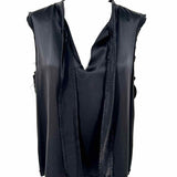 LANVIN Women's Black Size L Neck Bow Silk Raw Hem Sleeveless