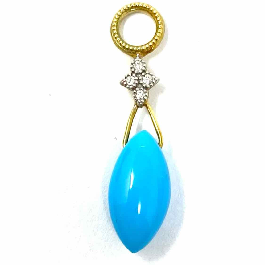 Estate 14K Yellow Gold Earring Hoop Enhancers Diamonds Turquoise Bead Charm