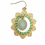 Statement Blue Gold Tone Dangle Flower Earrings