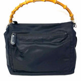 Gucci Vintage Nylon Black Zip Bamboo Top Handle Satchel