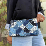 Coach Canyon Quilt Denim Black Blue Zip Top Patchwork Leather Crossbody