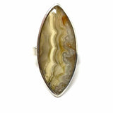 Estate size 7 925 Sterling Silver Beige Marquise Cut Lace Agate Ring