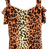 cooper & ella Women's Orange cold shoulder Leopard Size S Short Sleeve Top