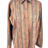 Lauren by RL Women's Brown Size PL Button Down Cotton Paisley Long Sleeve