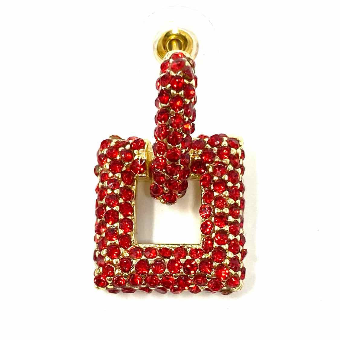 Crystals Red Square 1" Dangle Earrings