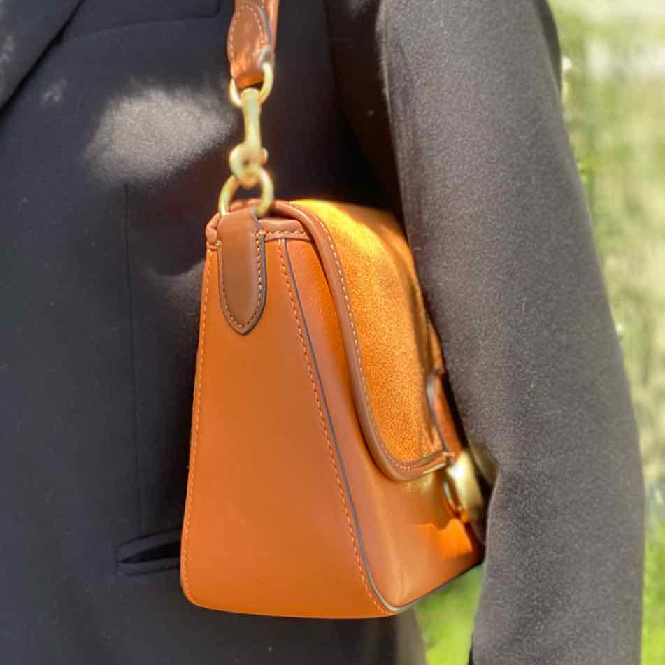 Coach Soft Tabby Orange Flap Suede Shoulder Bag