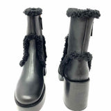 SIMON MILLER Low Raid Women's Black Size 38/8 Block Heel Leather Fuzz Trim Boots