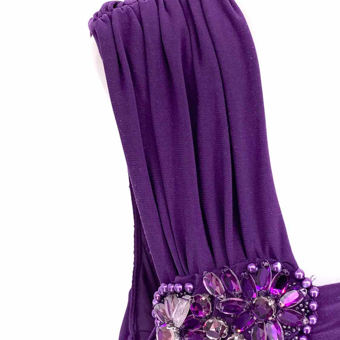 Adrianna Papell Women's Purple Sleeveless Drape Crystal Embelished Size 14 Dress