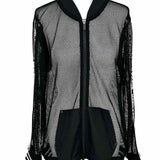 Karl Lagerfeld Women's Black Size M Bomber Mesh Logo Jacket