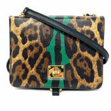 DOLCE & GABBANA Brown Green Stripe Messenger Leopard Print Crossbody