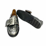 A.S. 98 Thaine Women's Silver Size 37/7 Flat Leather Buckle Loafers
