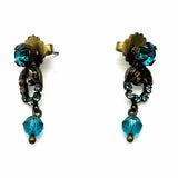 SORRELLI Bronze Tone Blue Dangle Crystal Earrings