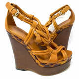 Gucci Katao Spring/Summer '09 Women's Brown Sz 37/7 Leather Wood Platform Wedges