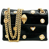 Kurt Geiger Mini Kensington Black Flap embellished Patent Leather Crossbody