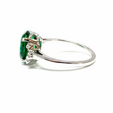 Estate 6 10K White Gold Green Oval Filigree Glass Ring