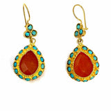 AJS Design Studio 22K GP Red Blue Gold Dangle Teardrop Earrings