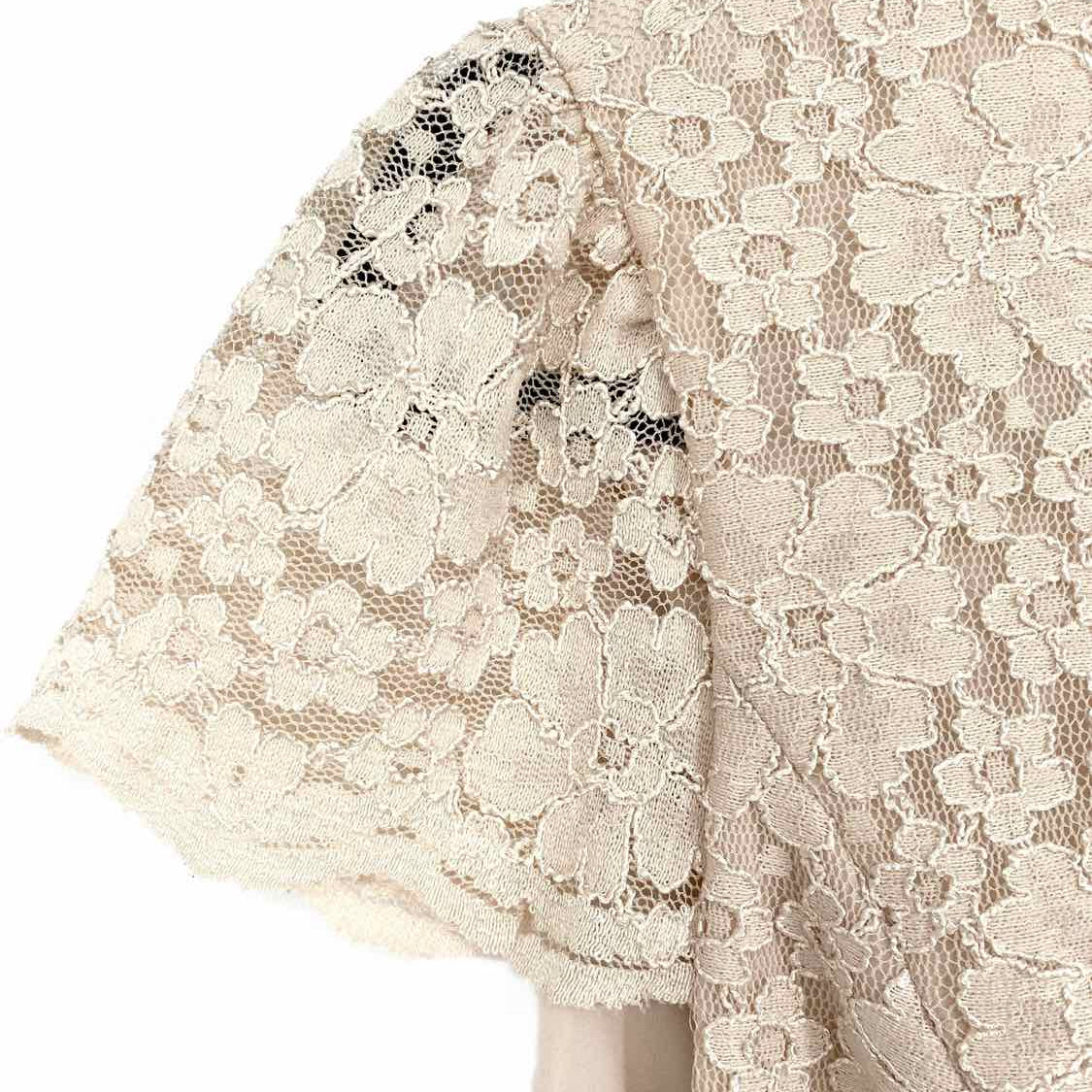 alice+olivia Women's Beige Size L Keyhole Lace Short Sleeve Bodysuit