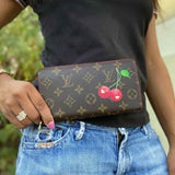 LOUIS VUITTON 2005 Cerises Zippy Wallet Takashi Murakam Brown Monogram Wallet
