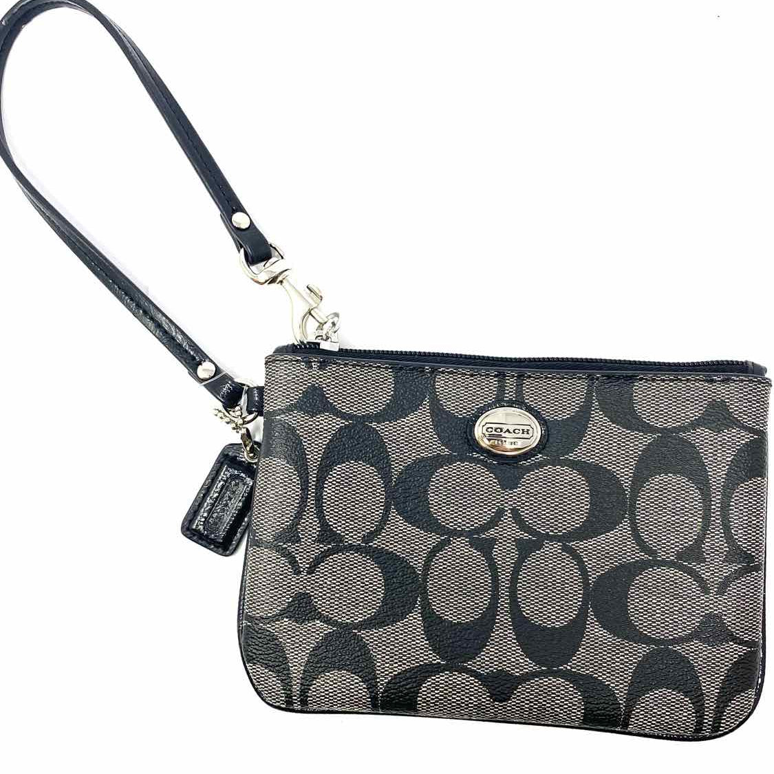 Coach Coated Canvas Black Gray Zip Signature Wristlet