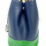 Lauren Ralph Lauren Marcy Large Navy Green Tote Color Block Leather Satchel