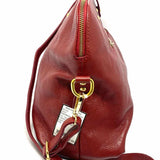 VERA PELLE Red Top Handle pleated Pebbled Leather Satchel