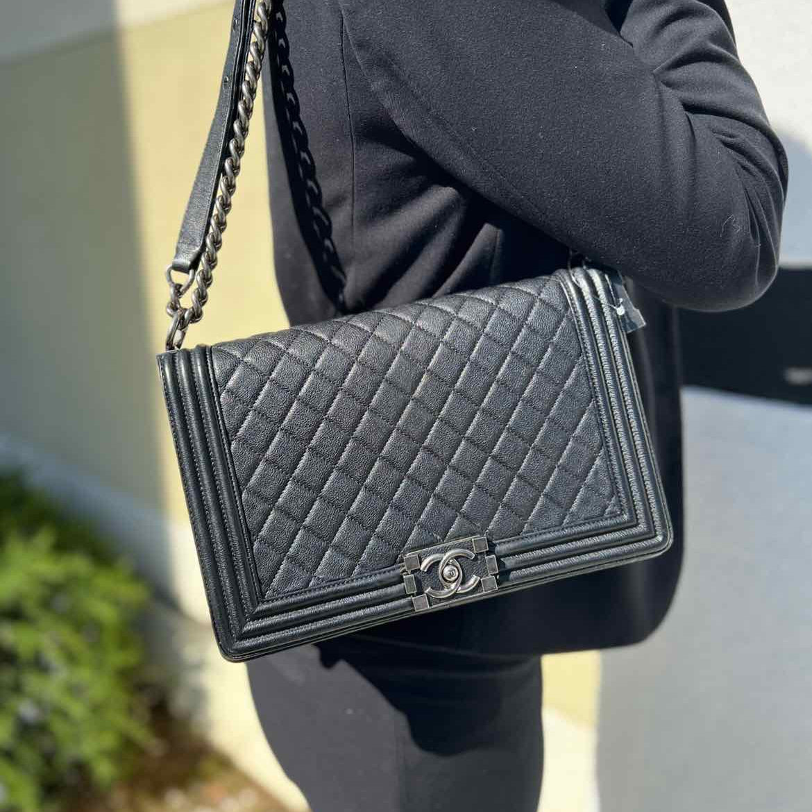 Chanel 2017 Large Boy Bag Black Quilted Leather Shoulder Bag