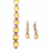 Soul Flower Sterling Yellow/Silver Square 8" Amber Jewelry Set