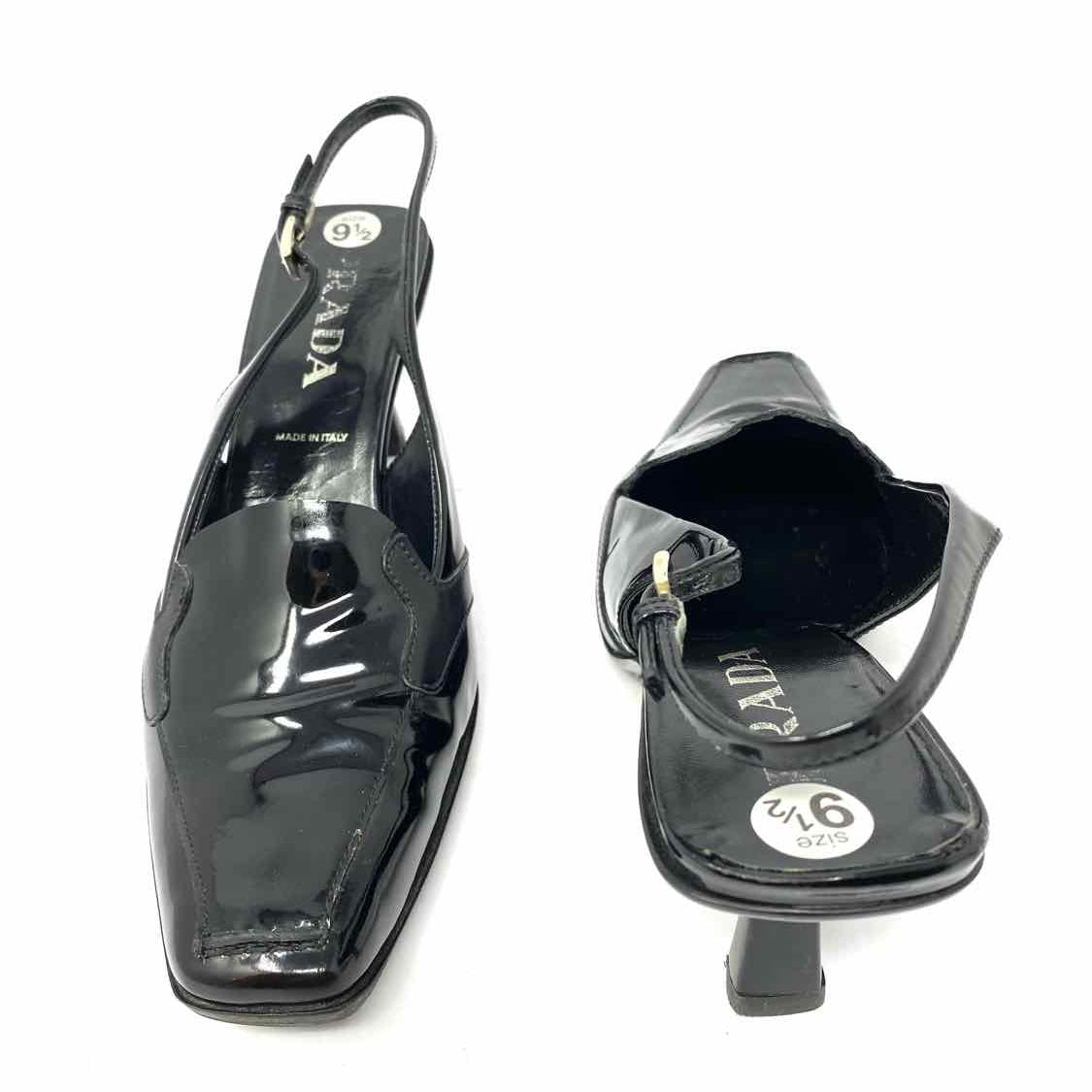 Prada Women's Black Size 39.5/9.5 Slingback Patent Leather Square Toe Pumps