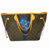 LOUIS VUITTON 2015 Neverfull MM Fish Custom Coated Canvas Brown Monogram Tote