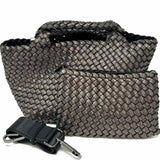 Naghedi St. Barths Small Neoprene Gunmetal Woven Glitter Satchel w/ Pouch