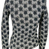 Women's Black Beige Size S Checkered Pleated Long Sleeve