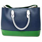Lauren Ralph Lauren Marcy Large Navy Green Tote Color Block Leather Satchel