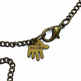 Handmade Bronze Tone Blue Pendant 28" Spike Necklace
