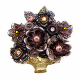 Stanley Hagler Beaded Purple Gold Tone Flower Basket Crystal Brooch