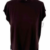 Eileen Fisher Women's Burgundy Size XXS Mock Neck Short Sleeve Top