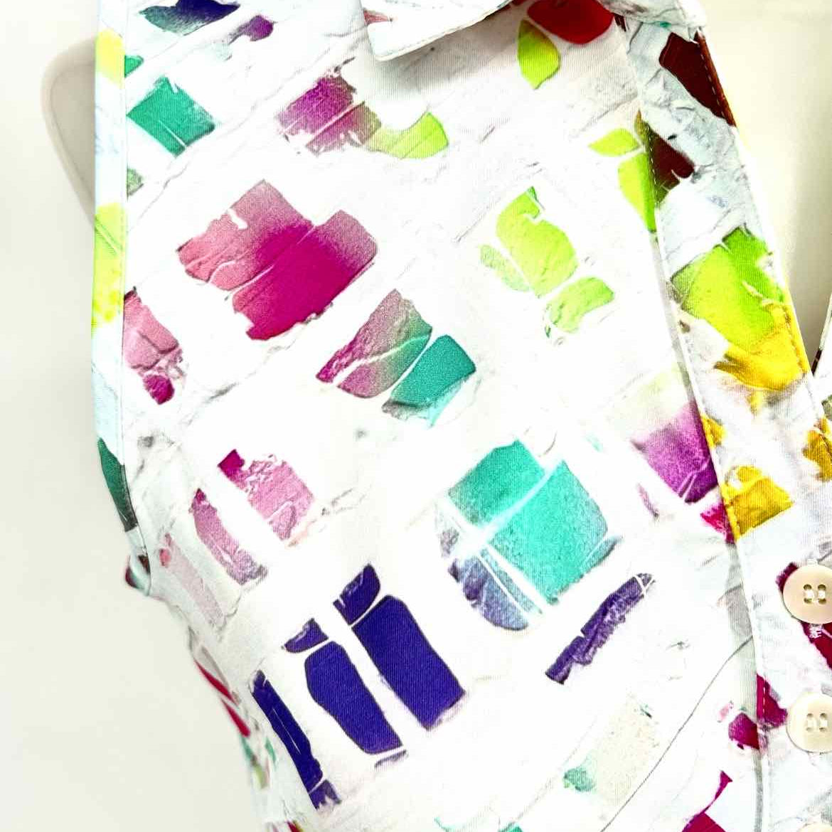 Dolcezza Women's Multi-Color Collared Abstract Size S Sleeveless