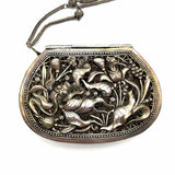 Metal Antique Silver tone Hinged Filigree Coin Purse