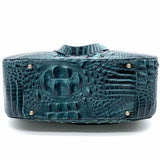 Brahmin Melbourne Teal Zip Top Croc Embossed Leather Tote