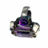 Estate Adjustable Silver Emerald Cut Art Deco Amethyst Baroque Pearl Ring
