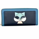 Kate Spade Spademals Smitten Kitten Blue Zip-Around Cat Leather Wallet
