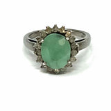 Estate size 5.5 925 Sterling Silver Oval Halo Green Gem Ring
