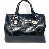 Michael by Michael Kors Grayson Black Boston Croc Embossed Leather Satchel