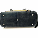Vintage Addiction Black Beaded Fringe Pebbled Leather Tote