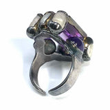 Estate Adjustable Silver Emerald Cut Art Deco Amethyst Baroque Pearl Ring