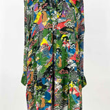 Emily Lovelock Women's Green Size XL Button Down Asian-Inspired Pattern Dress