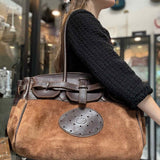Homer Montecito CaryAll Suede Brown Oversized Color Block Leather Tote