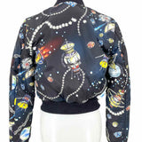 LOVE MOSCHINO Women's Black Blue Size 2 Bomber Jewel Galaxy Print Jacket