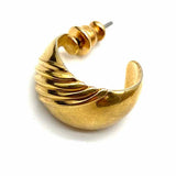 Statement Gold Tone Huggie Ribbed Earrings
