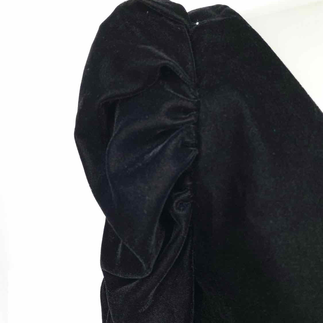 FRAME Women's Black Size S Puff Sleeve Velvet Short Sleeve Top
